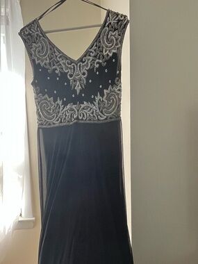 J Kara Black Maxi Dress with Silver Beaded Bodice